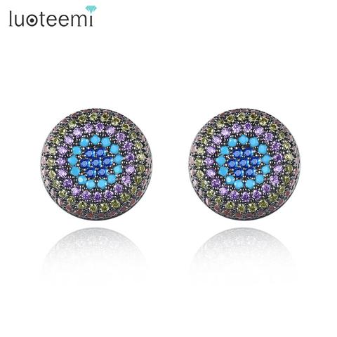 LUOTEEMI-pendientes de tuerca redondos étnicos para mujer y niña, Multicolor y blanco, circonita cúbica, joyería para citas, regalo de Navidad ► Foto 1/6