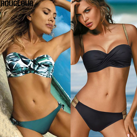 Bikini de color sólido para mujer, bañador sexy, bikini de bandeau, traje de baño para mujer, conjunto de bikini de estilo push-up, ropa de playa 2022 ► Foto 1/6