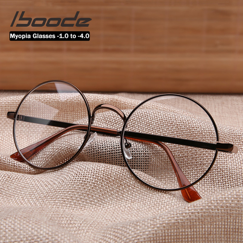 Iboode-Gafas de miopía clásicas y redondas para mujer, anteojos para miopía con dioptrías, marco de Metal Vintage, para miopía, 1,0 a 4,0 ► Foto 1/6