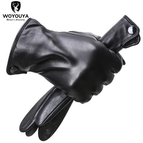 Guantes de piel de oveja suave de alta calidad para hombre, manoplas para mantener el calor, de cuero negro, Simple, 8011Y ► Foto 1/6