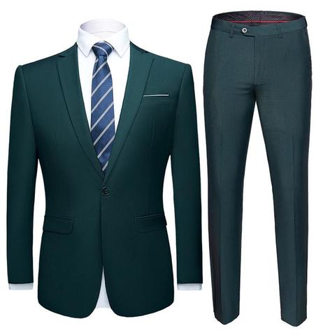 Conjunto de traje para hombre, chaqueta y pantalones formales de color verde oscuro, esmoquin de negocios Delgado, traje de 2 piezas para boda, S-6XL, novedad de 2022 ► Foto 1/6