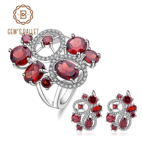 Gema BALLET Natural granate rojo Vintage flor joyería conjunto 925 pendientes de GEMA de plata esterlina anillo conjunto para mujer joyería fina ► Foto 1/6