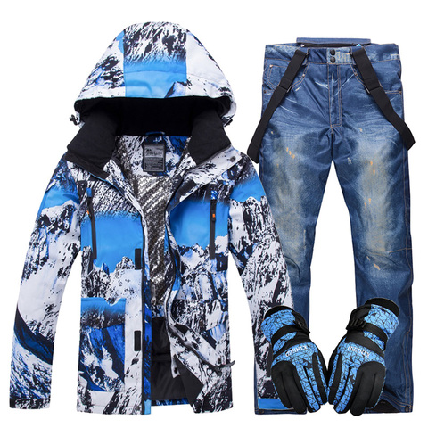 Traje de esquí a prueba de viento para hombre, conjunto de chaqueta y pantalones de esquí caliente para exteriores, resistente al agua, para snowboard ► Foto 1/6