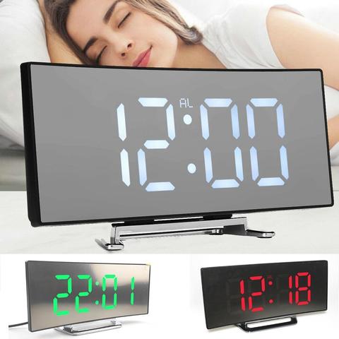 Reloj Digital con espejo LED, Despertador con luces nocturnas con batería, función de repetición de uso doméstico, mesa de escritorio, decoración de temperatura, I8Q2 ► Foto 1/5