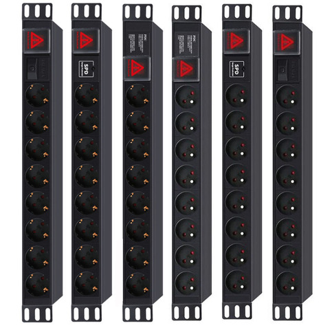 regletas de enchufe 8 tomas Enchufe Industrial PDU de 8 bits con extensión de 2M de potencia para gabinete, enchufe francés/alemán, protección contra sobrecargas, 19 pulgadas ► Foto 1/6