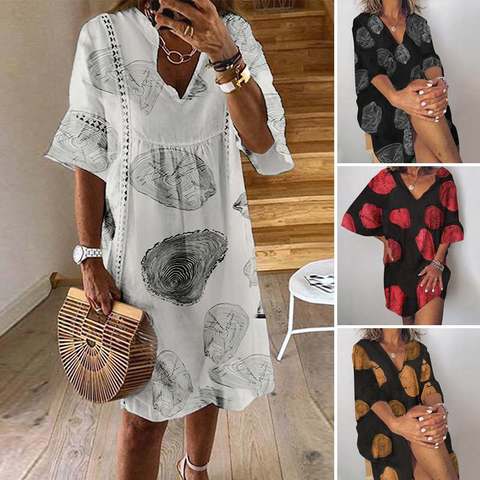 ZANZEA-Vestido veraniego de encaje, para mujer, veraniego, de moda, acampanado, manga corta, para mujer, estilo bohemio, escote en V, para fiesta, bata estilo camisa para mujer, 2022 ► Foto 1/6