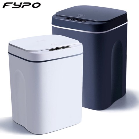 Cubo de basura inteligente de inducción automática, con tapa, carga USB, 12/16L, con luces LED, para el hogar ► Foto 1/6