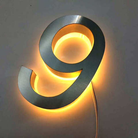 Placa de puerta led de acero inoxidable, números de dirección 3D, números de casa iluminados ► Foto 1/6