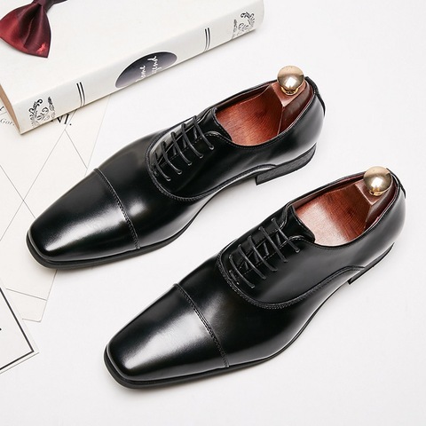 Zapatos de vestir hechos a mano para hombre, calzado formal de negocios, de boda, de cuero genuino, con cordones, talla grande, novedad ► Foto 1/3