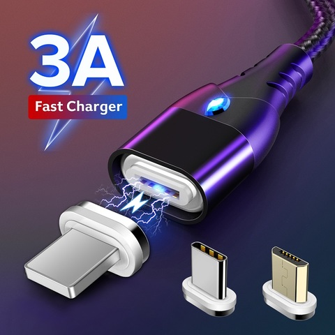 Cable magnético 3A de carga rápida 3,0 para iPhone 11 y Samsung, Cable de datos de carga rápida Micro USB tipo C ► Foto 1/6
