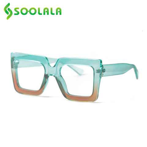 SOOLALA-gafas de lectura cuadradas de gran tamaño para mujer, anteojos de lectura con luz azul, con gradientes transparentes, para presbicia ► Foto 1/6