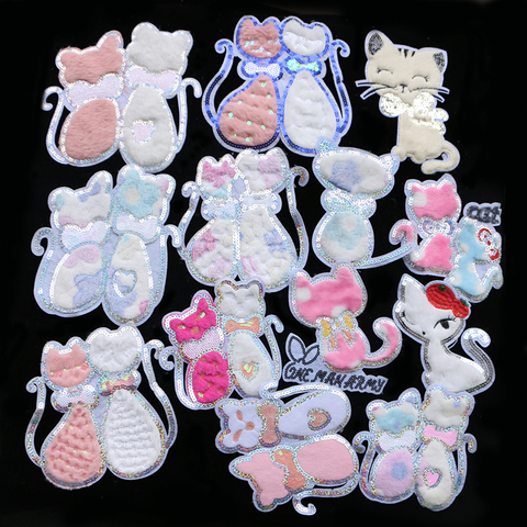 Color de dibujos animados franela gato parche gato lentejuelas icono bordado apliques, parches para ropa kawaii DIY placas para planchar en una mochila ► Foto 1/6