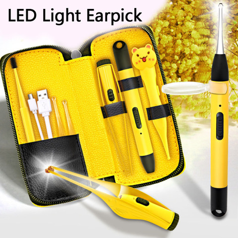 3/4 unids/set luz LED Earpick removedor de cera de oídos cureta Picker limpiador de oído cuchara oído, nariz novela pinzas oído limpieza, cuidado herramienta ► Foto 1/6