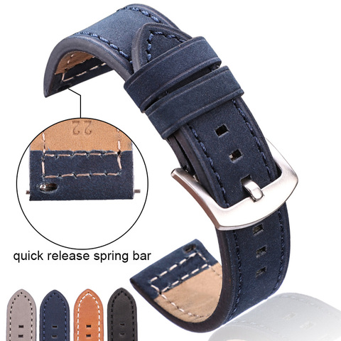 Hengrrc-correas de reloj de cuero genuino para hombre y mujer, pulsera de reloj de piel de vaca negra, Azul, Gris, marrón, 18, 20mm, 22mm, 24mm ► Foto 1/6