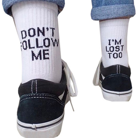 Calcetines de algodón con letras y tacón para hombre, calcetín de estilo divertido, Color blanco y negro ► Foto 1/5
