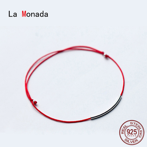 La Monada-pulsera de plata de ley 925 con hilo rojo, pulsera de cuerda de rosca, plata 925, color negro ► Foto 1/6