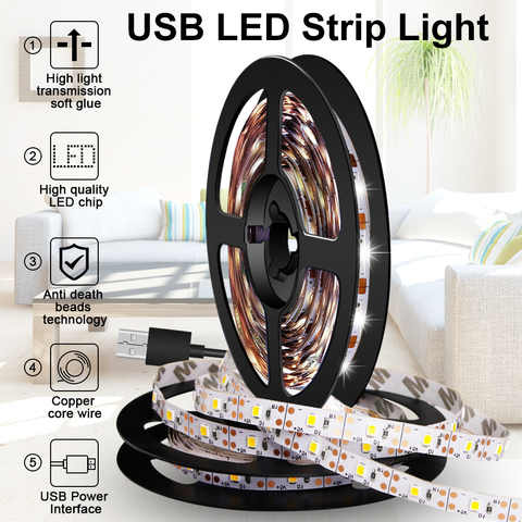 USB tira de LED de luz de la noche de TV LED cinta Flexible cinta de luz 5V de la lámpara del Gabinete LED de decoración lámpara de tira 0,5 m 1m 2m 3m 4m 5m 2835 ► Foto 1/6