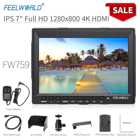 FEELWORLD-Monitor de campo para cámara DSLR FW759, 7 pulgadas, 4K, HDMI, ENTRADA AV, IPS, HD, 1280x800, pantalla LCD, asistencia de vídeo, portátil ► Foto 1/6