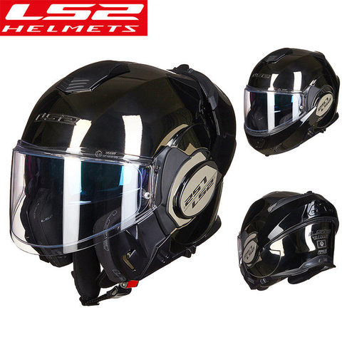 Casco abatible de motocicleta para hombre y mujer, protector de cabeza modular multifunción con escudo doble, capacidad LS2, FF399, volteable hacia arriba, nuevo ► Foto 1/6