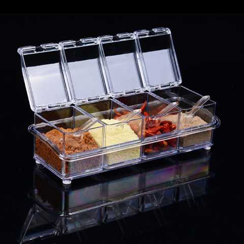 Juego de caja de especias de plástico para cocina, tarro de condimentos transparente de cristal, tazón de azúcar de sal multifuncional, herramientas de cocina ► Foto 1/5