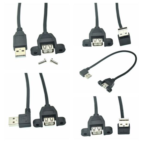 Conector macho USB 2,0 A acodado hacia arriba y abajo de 90 grados y hacia izquierda y derecha A Cable de extensión hembra con agujero de montaje en Panel de 25cm 50cm ► Foto 1/4