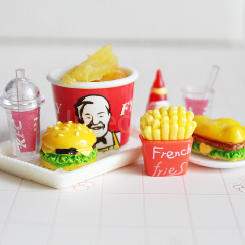 Casa de muñecas en miniatura a escala 1/6, Mini hamburguesa, patatas fritas, comida rápida para muñecas BJD Barbies, accesorios de cocina, juguete ► Foto 1/6