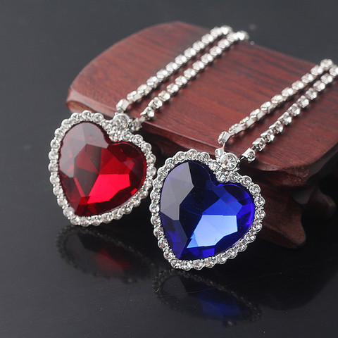SG-collar de corazón de TITANIC del océano para mujer, cadena de cristal azul y rojo, película de moda, regalo de joyas de fiesta ► Foto 1/6