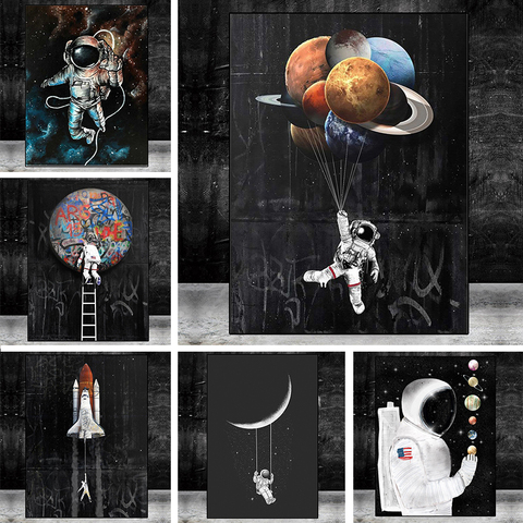 Pintura al óleo de estrellas y astronauta espacial, carteles e impresiones de pared, imágenes artísticas para decoración del hogar y la sala de estar ► Foto 1/6