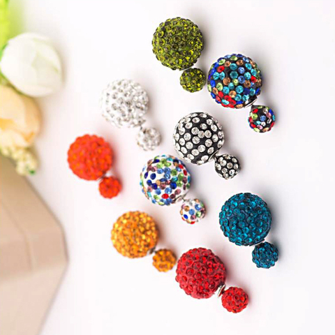 Pendientes de doble cara con perlas de tamaño, pendientes dulces Shambala con diamantes de imitación, pendiente femenino ► Foto 1/6