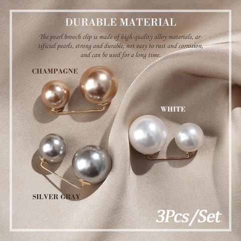 3 unids/set de perlas de doble pines para mujeres de diseñador de mujer broches Ropa Accesorios perla simulada de joyería para camisa ► Foto 1/6