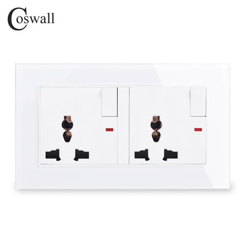 Coswall 146 Reino Unido doble universal switched socket con neón lujo pared enchufe cristal templado cristal ► Foto 1/1