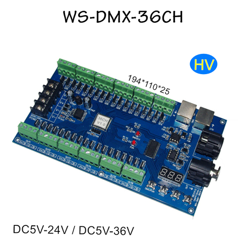 Atenuador DMX512 de 36 canales, decodificador DMX de 13 grupos de salida RGB, controlador LED DMX512 XRL, controlador de 3 pines WS-DMX-36CH/HV DC5V-24 5V-36V ► Foto 1/5