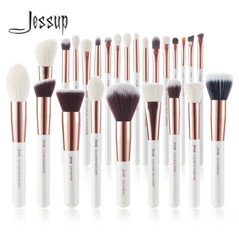 Jessup-Juego de brochas de maquillaje, 6-25 uds., color blanco perla/rosa, doradas profesional, brocha de maquillaje, pelo Natural, base en polvo, colorete ► Foto 1/6