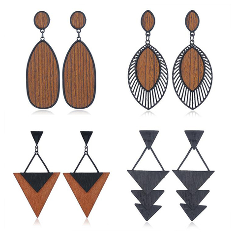 Pendientes colgantes de madera para mujer, joyería Vintage elegante, moda Bohemia geométrica, empalme, gota hueca ► Foto 1/1