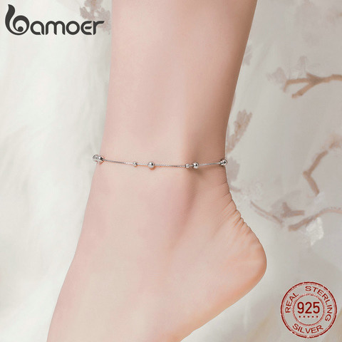 Bamoer-tobillera de cuentas redondas minimalistas para mujer, pulsera de plata de ley, joyería para pierna Pie femenino, cadena para pierna SCT005 ► Foto 1/6