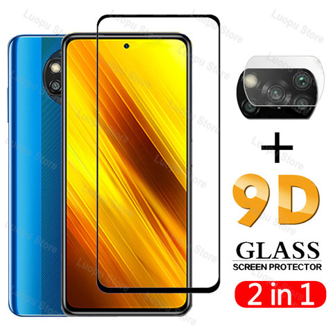 2 en 1 vidrio templado para Xiaomi Poco X3 NFC X2 cubierta de lente de cámara 9D protector de pantalla para Xiaomi poco x3 película protectora de vidrio ► Foto 1/6