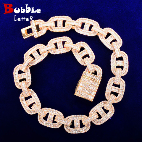 Collar de cadena cubana de Zirconia Baguette de 18mm, eslabón de Hip Hop para hombres, joyería de roca de moda brillante de cobre de Color dorado ► Foto 1/6