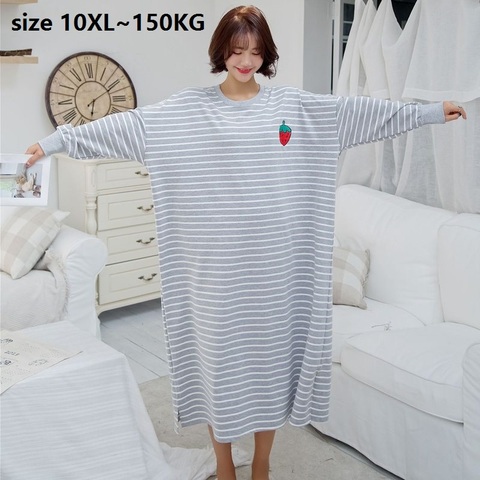 Vestido de noche de algodón para mujer, ropa de dormir de talla grande 10XL, busto, 150cm, manga larga, cuello redondo, informal, vestido para casa ► Foto 1/6