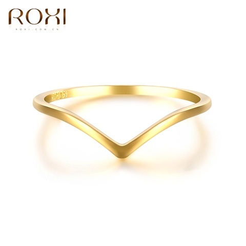 ROXI Simple fino 925 anillos de plata esterlina para mujeres Anti-alergia suave par anillos de boda en forma de V suave Slim anillos de nudillo ► Foto 1/6