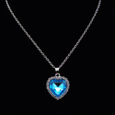 Collar con Colgante de Piedra de cristal con forma de corazón para mujer, joyería para mujer y niña, colgante de cadena de cristal rojo y azul ► Foto 1/6