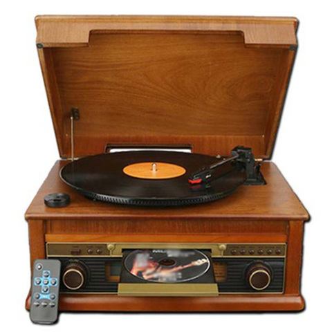 Fonógrafo Retro Portátil con bluetooth, reproductor de discos de vinilo, cd, radio multifuncional, altavoz ► Foto 1/5