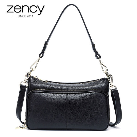 Zency-Bolso de mano de piel auténtica para mujer, bandolera cruzada, color negro, alta calidad, 100% ► Foto 1/6