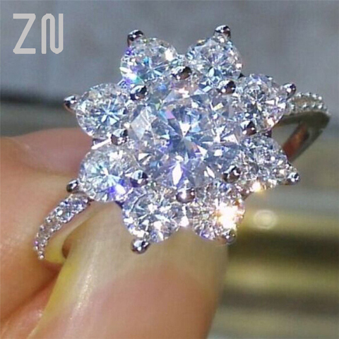 ZN joyería moda Snowflake blanco Zircon plata Color anillo para las mujeres Anillos de Compromiso de boda flor del corazón anillos del partido ► Foto 1/5