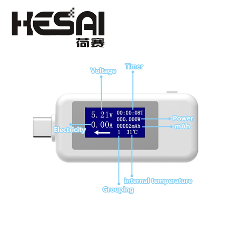 Tipo-C USB de DC voltímetro Digital USB-C medidor de corriente de voltaje amperímetro de tipo C cargador tipo batería externa indicador USB-C ► Foto 1/6