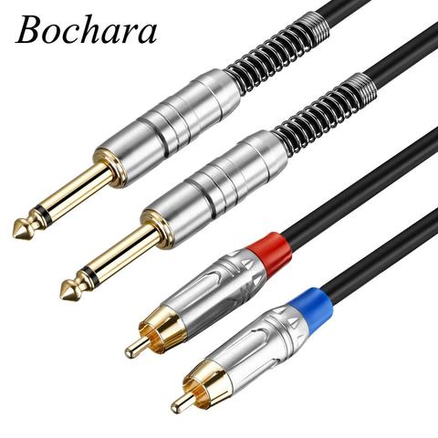 Bochara-Cable de Audio Dual de 1/4 pulgadas TS 6,5mm a 2RCA OFC, lámina + blindado trenzado ► Foto 1/6