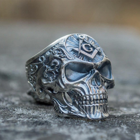 Anillos de calavera masónica para hombre, anillo de acero inoxidable para motorista, masonería, regalo de joyería Punk, Caballeros Templarios ► Foto 1/5