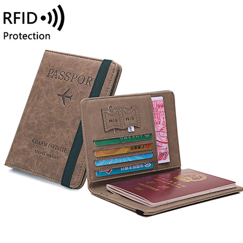 Fundas de pasaporte de negocios Vintage RFID para hombre y mujer, tarjetero multifunción, billetera de cuero PU, accesorios de viaje, nuevo ► Foto 1/6