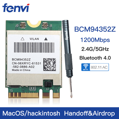 Hackintosh-tarjeta WIFI inalámbrica de doble banda BCM94352Z BCM94360NG NGFF M.2 1200Mbps Bluetooth 4,0 NGFF 802.11ac adaptador Wlan DW1560 ► Foto 1/6