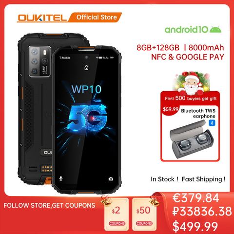 OUKITEL-teléfono móvil WP10 5G versión Global, 8GB + 128GB, 8000mAh, pantalla FHD de 6,67 pulgadas, MeditaTek, cámara cuádruple de 48MP ► Foto 1/6