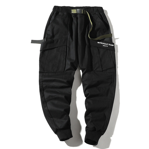 Nueva moda de oscuro de los hombres con estilo Jogger pantalones otoño ropa informal estilo Hip Hop lado bolsillo cintas ins pantalones de chándal pantalones de lápiz ► Foto 1/6